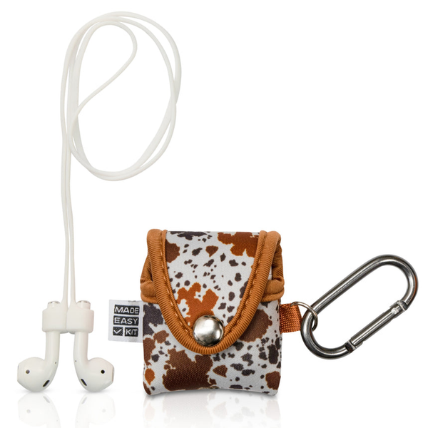 Made Easy Kit Apple AirPods Case Cover Protective Skin Brown White Cow