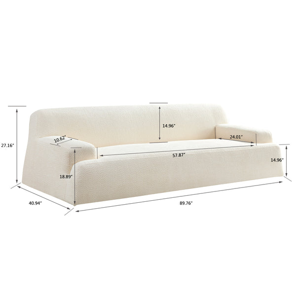 WKS9 White sectional sofa with removable pillows, durable fabric, solid wood frame, high density sponge filler