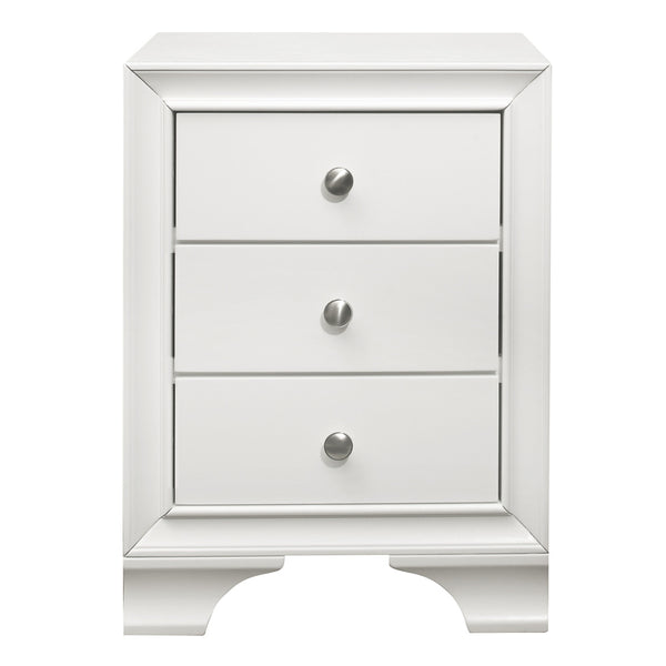 White Finish 3-Drawers Nightstand with 2 USB Ports Transitional Bedroom Furniture 1pc Bedside Table Wooden