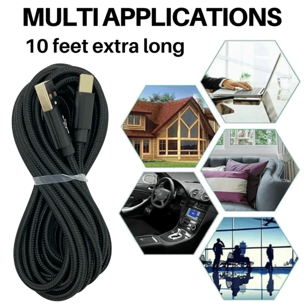 10Ft Braided USB Charger Compatible for Iphone black