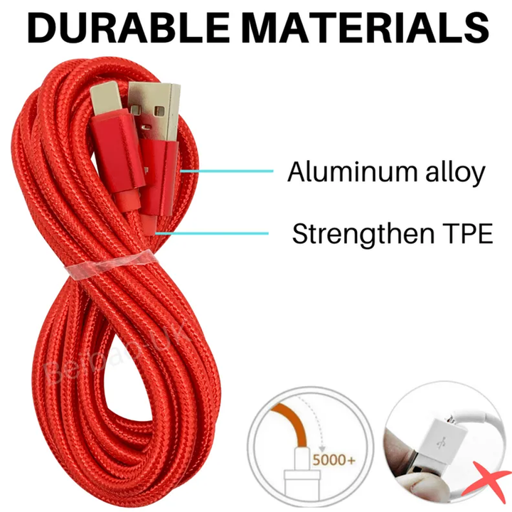 10Ft Braided USB Charger Cable Compatible for Iphone-4