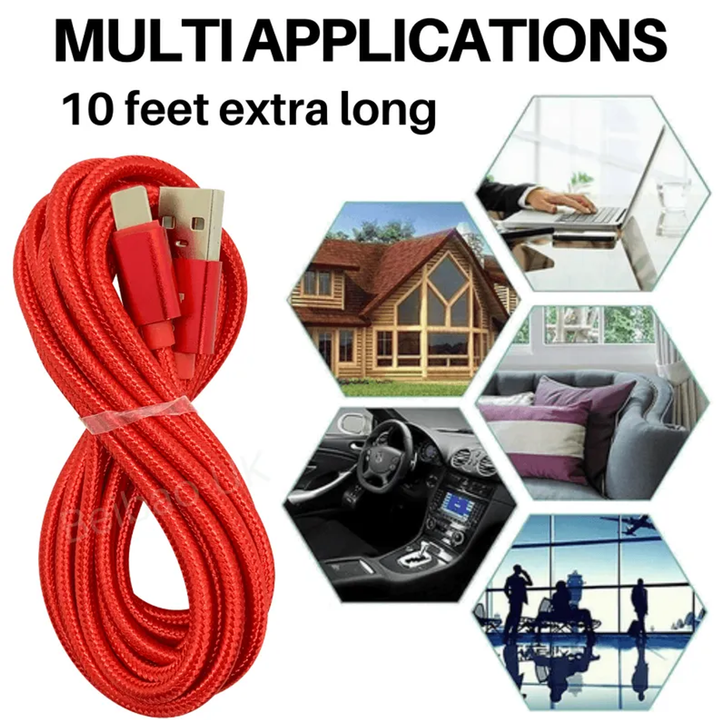 10Ft Braided USB Charger Cable Compatible for Iphone-5