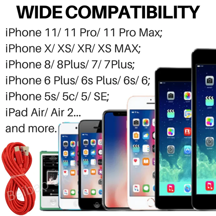 10Ft Braided USB Charger Cable Compatible for Iphone-6