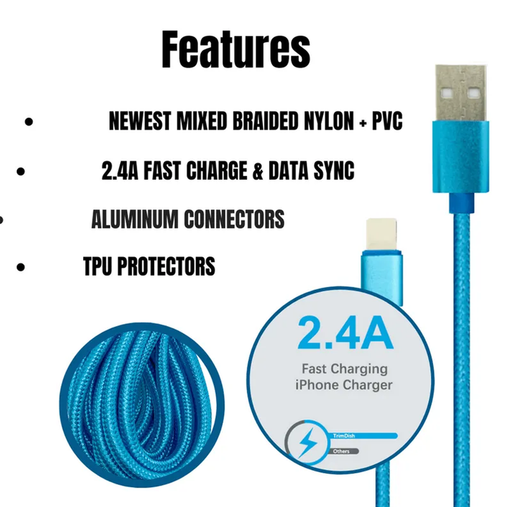 10FT XL Charger Compatible for Iphone Cable Nylon Woven Zebra-6
