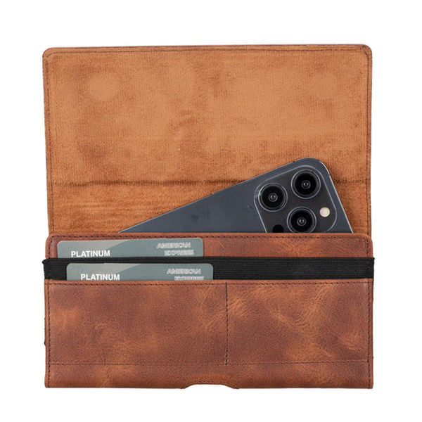 Yonkers Security Belt-Mounted Leather Phone Holster Tan 6.7 inches