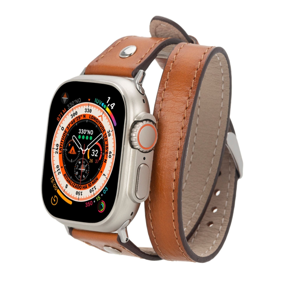 Basin Double Tour Leather Bands for Apple Watch Ultra,8,7 and SE 41mm / 40mm / 38mm Tan