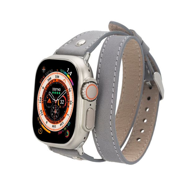 Basin Double Tour Leather Bands for Apple Watch Ultra,8,7 and SE 49mm / 45mm / 44mm / 42mm Gray
