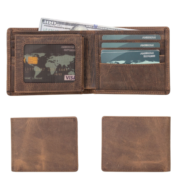 Lusk Slim Bifold Design Handcrafted Men's Genuine Leather Wallet Dark Brown