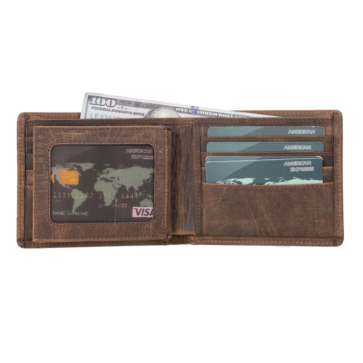 Lusk Slim Bifold Design Handcrafted Men's Genuine Leather Wallet Dark Brown-4