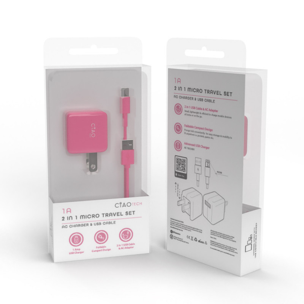 2 in 1 Micro USB Travel Set Pink