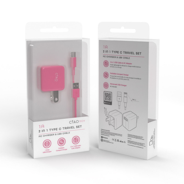 2 in 1 USB Type C Travel Set Pink