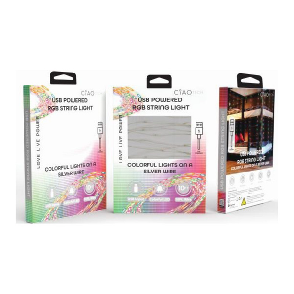 10 FT USB Powered Colorful LED String Light on Silver WireUSB Powereed
