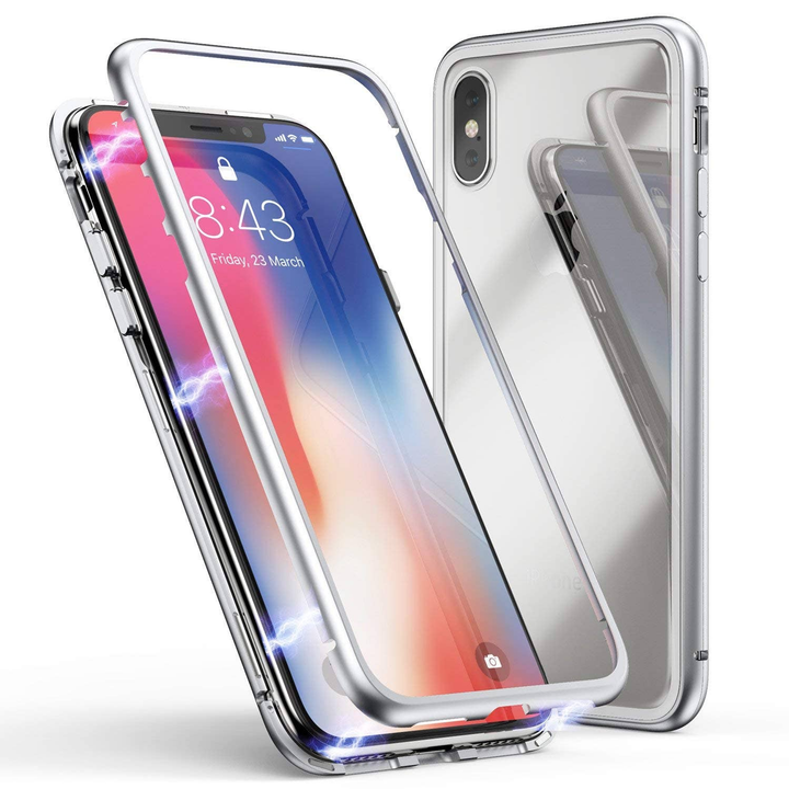 Magnetic Snap On Case for Apple iPhone X or XS Silver-3