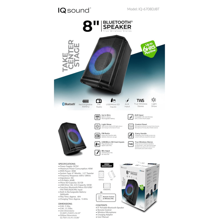 Supersonic 8" Bluetooth Speaker with True Wireless Technology-6