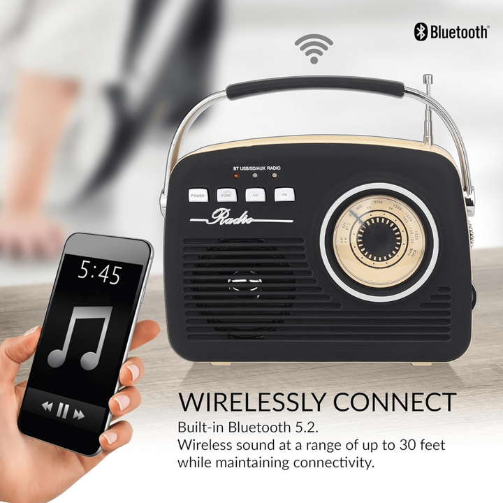 Supersonic Multi-Function Bluetooth Retro Speaker with Rechargeable Battery Black-7