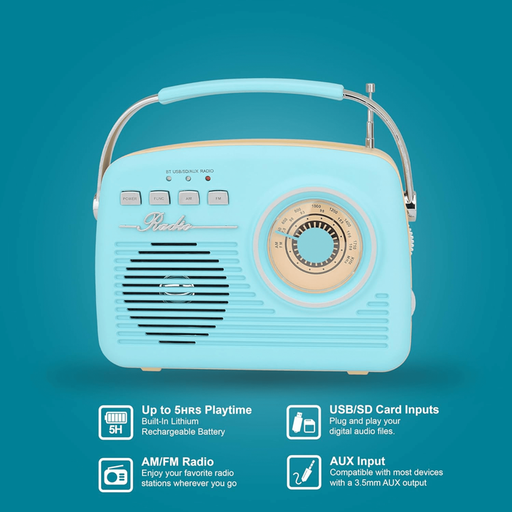 Supersonic Multi-Function tooth Retro Speaker with Rechargeable Battery-6