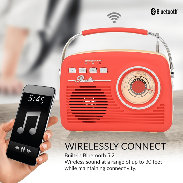 Supersonic Multi-Function Bluetooth Retro Speaker with Rechargeable Battery Red-7