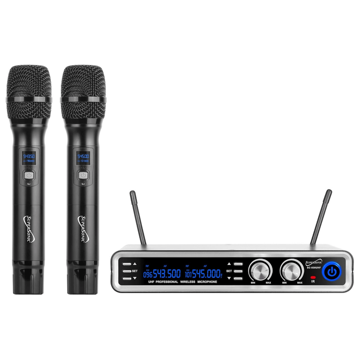 Supersonic UHF Dual Channel Selectable Frequencies Professional Wireless Microphone