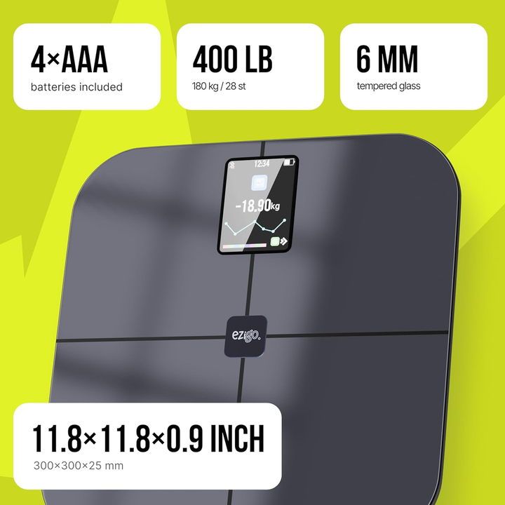 25 Metrics EziGo Black Digital Bathroom Smart Scale with BMI-9