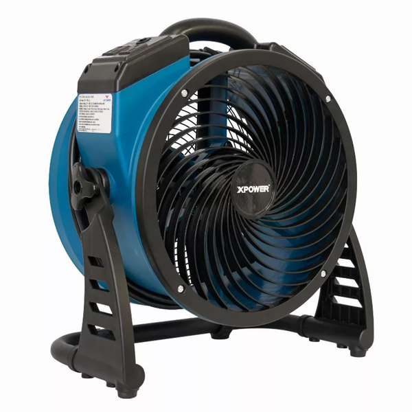 XPOWER CFM 4 Speed Industrial Axial Air Mover, Blower, Fan with Built-in Power Outlets Blue p-26ar 1300-4