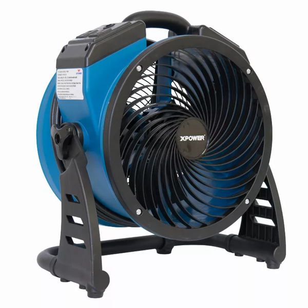 XPOWER CFM 4 Speed Industrial Axial Air Mover, Blower, Fan with Built-in Power Outlets Blue p-21ar 1100-4
