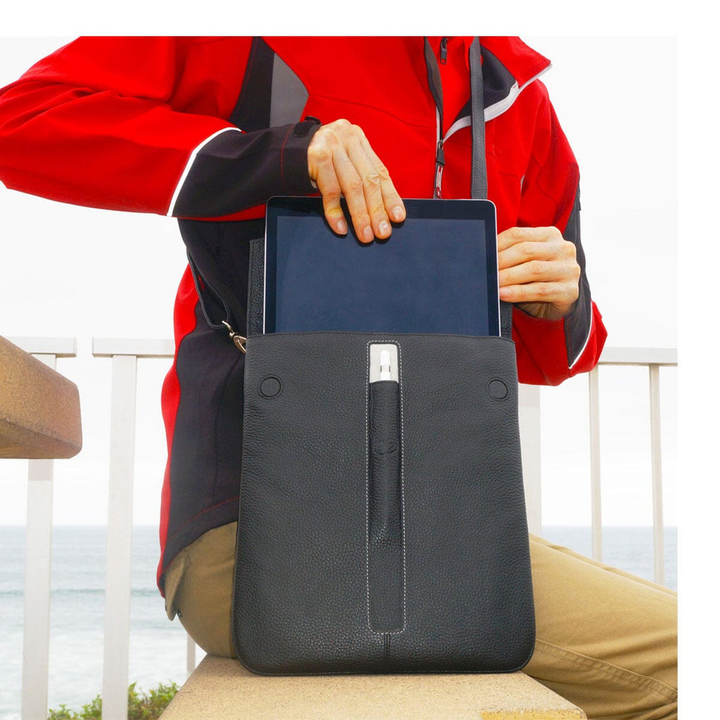 MacCase Premium Leather iPad Shoulder Bag -Black-4