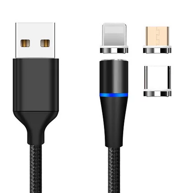 Magnetic 3 in 1 Quick Charge 3A Cable Black