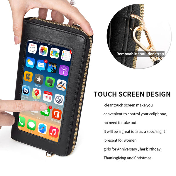 Women Touch Screen Wristlet Handbag, RFID Protection Small Crossbody Bag Phone Wallets Purse