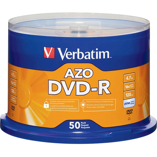 Verbatim AZO DVD-R 4.7GB 16X with Branded Surface - 50pk Spindle