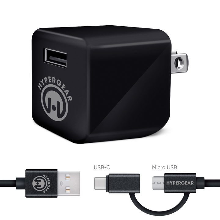 2.4A Wall Charger with Hybrid USB-C Cable 4ft