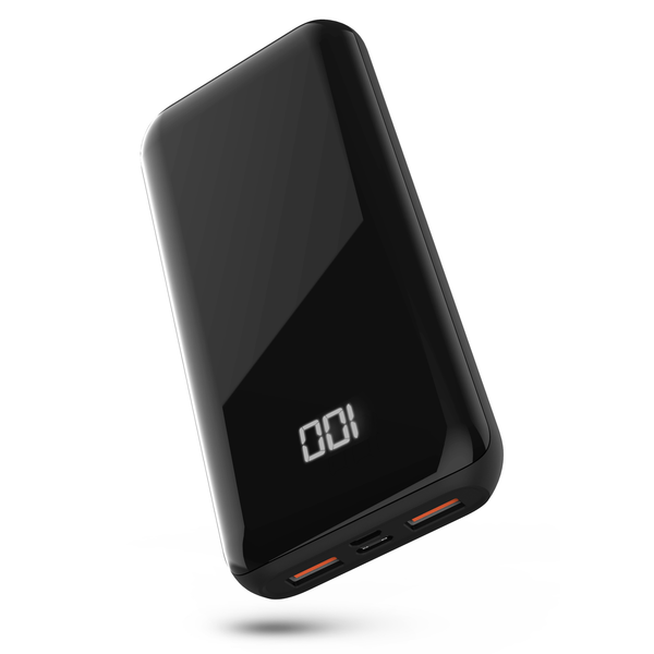 10000mAh Dual USB + USB-C Power Bank with Digital Battery Indicator