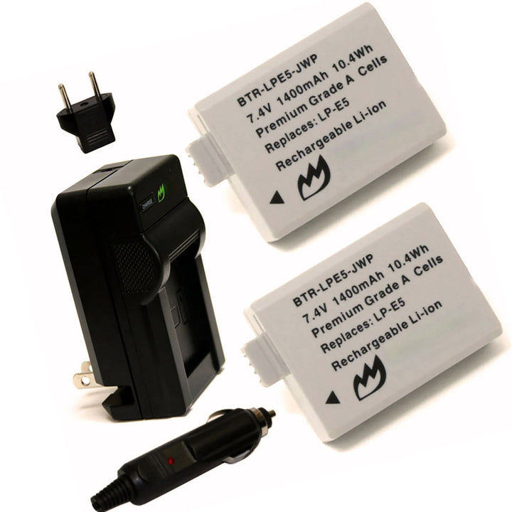 Canon EOS Rebel XS (2-Pack) Battery 1400mAh & Charger