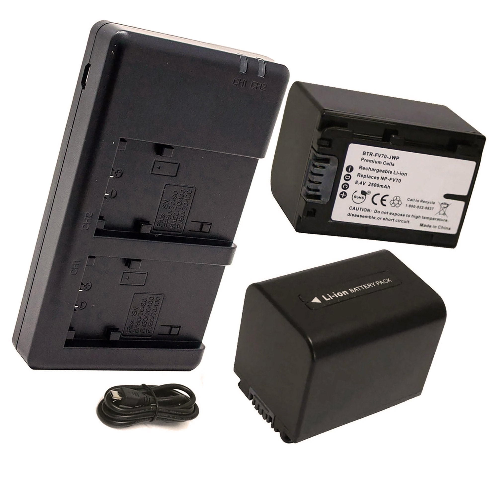 Sony NP-FV70 Battery (2-Pack, 2500mAh) Dual Charger FREE Shipping