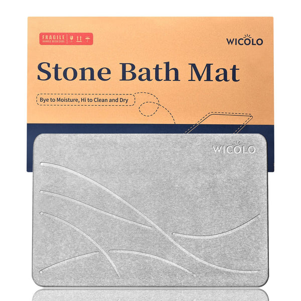 WICOLO Stone Bath Mat, Diatomaceous Earth Shower Mat Non Slip Instantly Removes Water Drying Fast Bathroom Mat Natural Easy to Clean (23.5 * 15inch, Light Grey)